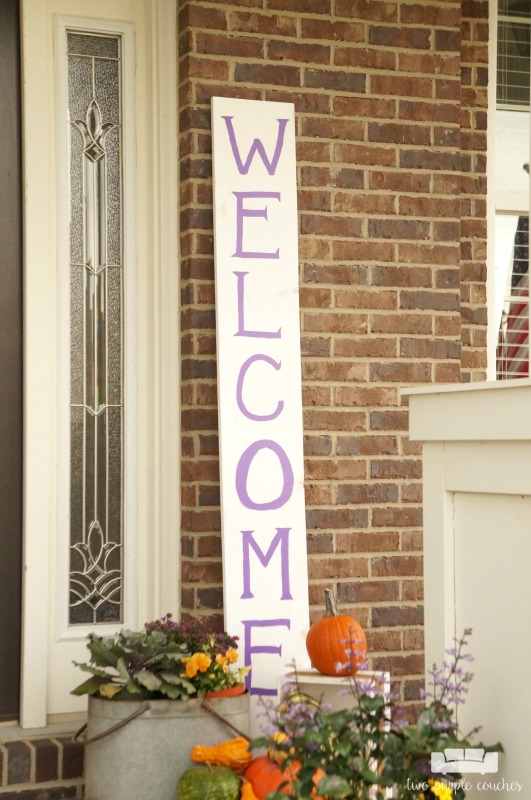 Great ideas for creating colorful, rustic fall porch decor and outdoor fall decorating ideas. Love the mix of purples and yellows - a fresh take for fall!