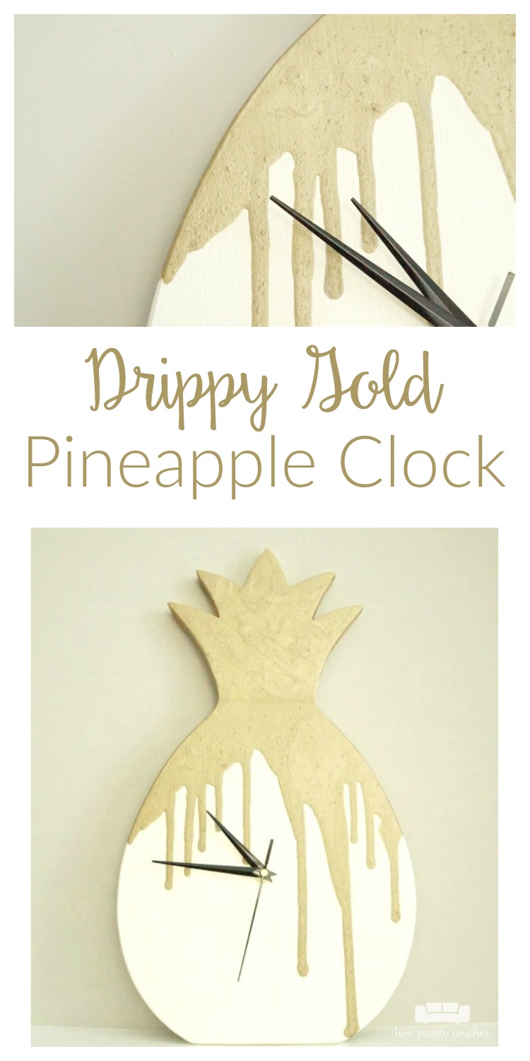 How to turn a thrift store wood tray into a drippy gold pineapple clock. Such a clever way to transform an old wood tray into something unique home decor!