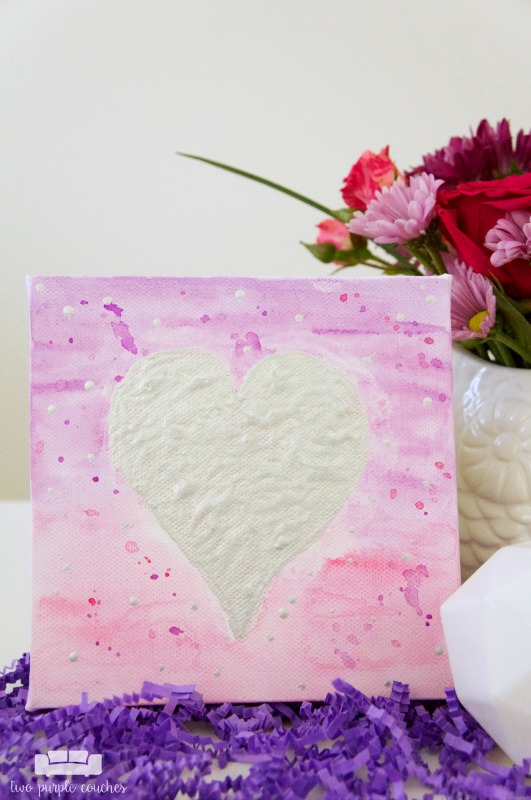 Valentine's Day Canvas Art / Easy DIY Valentine's art idea with watercolors, metallic paint and an inexpensive art canvas from the craft store.