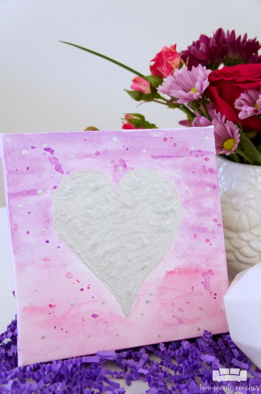 Valentine's Day Canvas Art / Easy DIY Valentine's art idea with watercolors, metallic paint and an inexpensive art canvas from the craft store. 