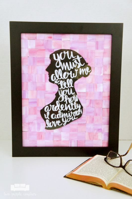 Pay tribute to your favorite author this Valentine’s Day! Jane Austen Silhouette Art featuring Darcy’s famous quote from Pride and Prejudice.