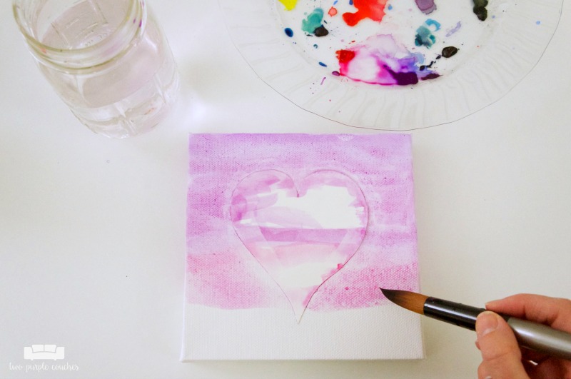 Valentine's Day Canvas Art / Easy DIY Valentine's art idea with watercolors, metallic paint and an inexpensive art canvas from the craft store. 