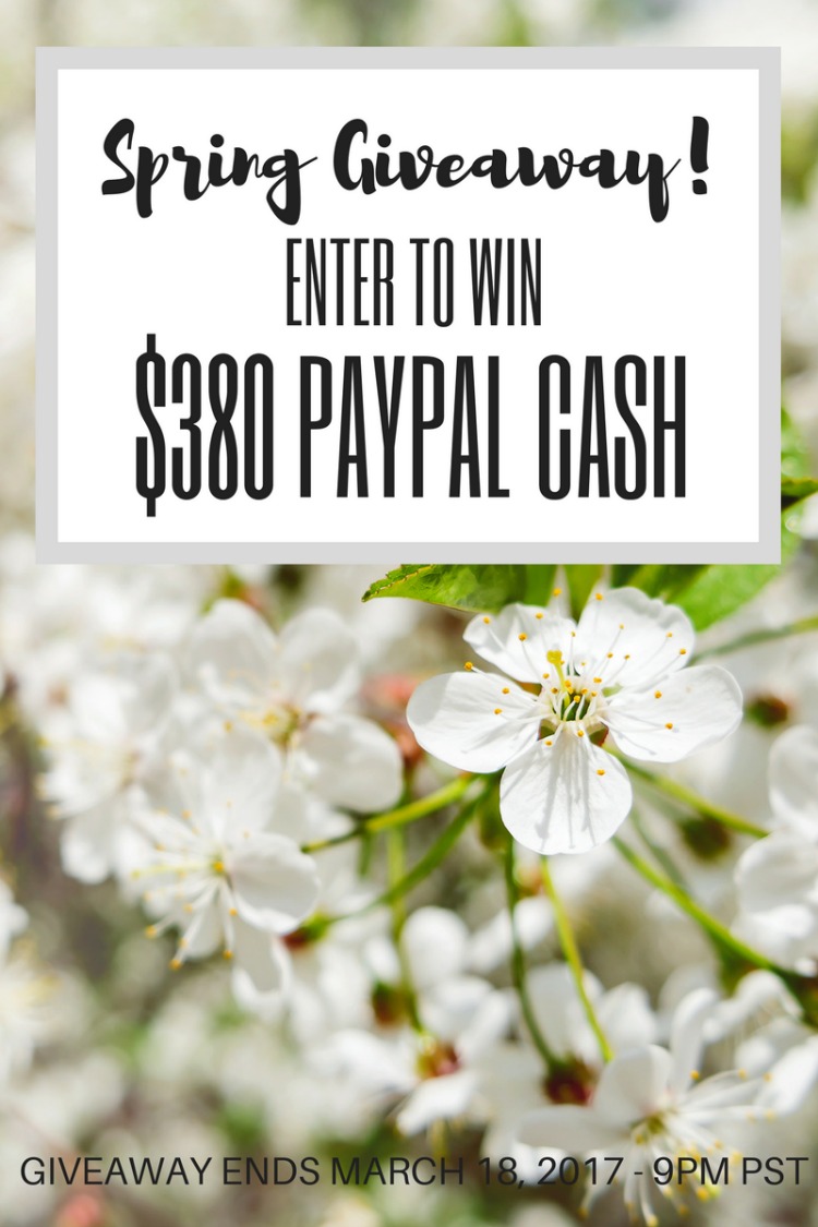 Win some extra green this Spring! Enter our special Spring Giveaway now through November 18, 2017 for the chance to win $380 in Paypal cash!