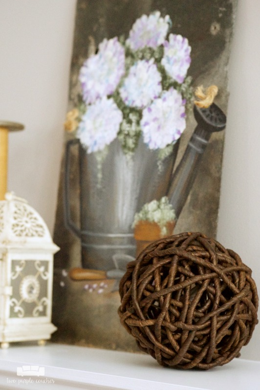 Simple and rustic Spring mantel decor. How to decorate your mantel for spring with simple home decor items - mason jars, birds, and rustic wooden spools.
