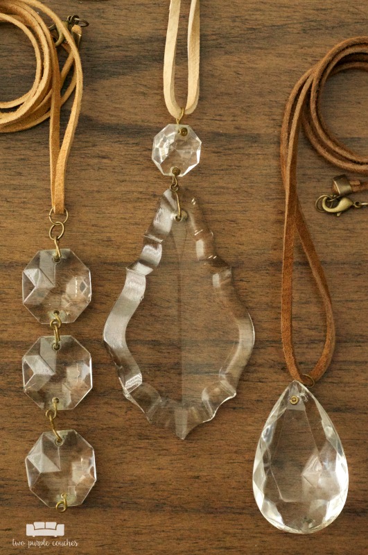 How to create beautiful chandelier crystal necklaces. This is such a fun way to repurpose and upcycle found vintage crystals into gorgeous pendant jewelry!