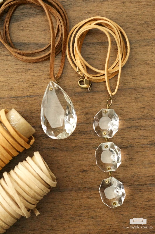 How to create beautiful chandelier crystal necklaces. This is such a fun way to repurpose and upcycle found vintage crystals into gorgeous pendant jewelry!