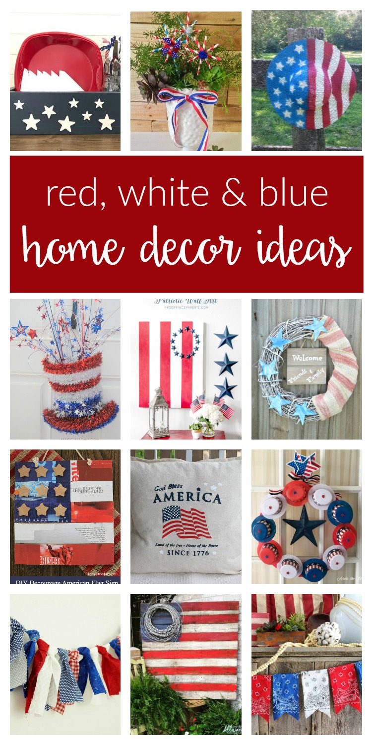 Deck your halls in red, white and blue! Lots of DIY patriotic home decor ideas and projects for 4th of July! Celebrate the USA! Rustic Americana style