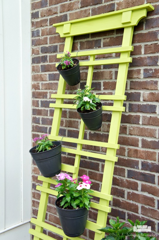 DIY Vertical Garden Trellis Makeover. Transform your outdoor patio decor with a modern painted vertical garden trellis. Great way to display flowers, herbs.