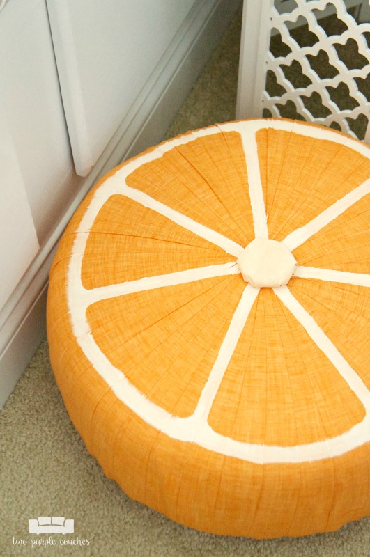 Check out this cute Fruit Slice Pouf! Such a fun summer DIY for your home! DIY ottoman project