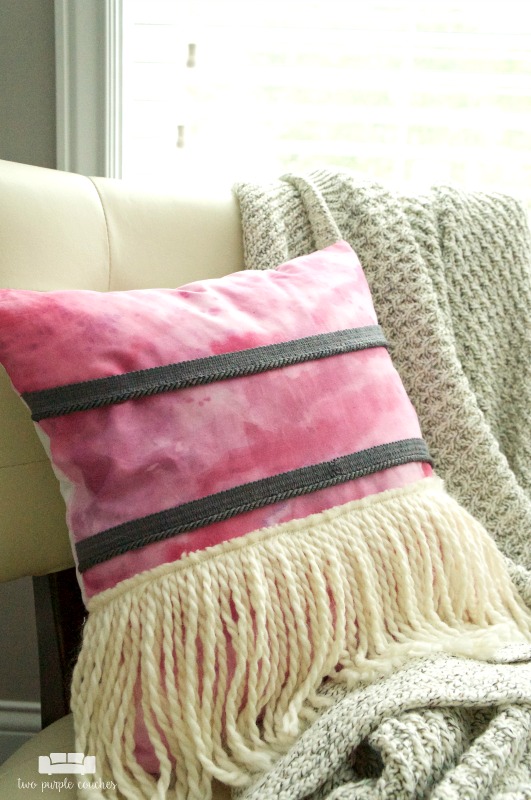 DIY Watercolor Boho Pillow with Fringe.