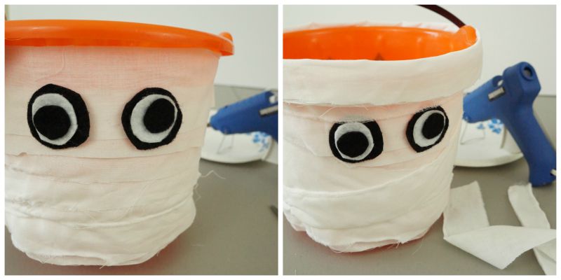 Easy tutorial for a DIY Mummy Treat Bucket for Halloween