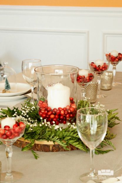 Simple and Natural Christmas Table Decor - two purple couches