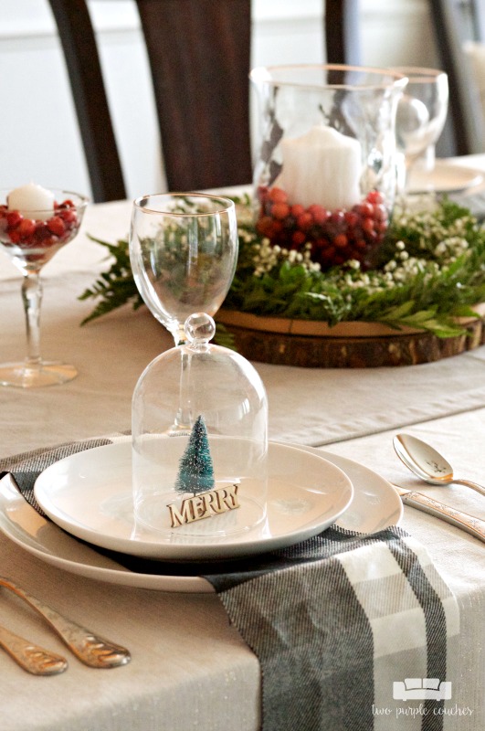 Cute idea for a Christmas table setting - add miniature trees under a dome!