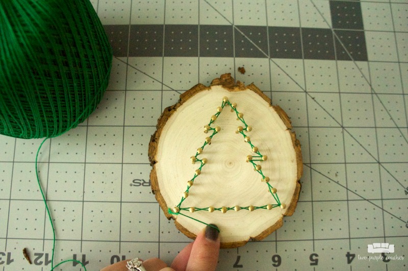 How to make string art ornaments on a wood slice - 3