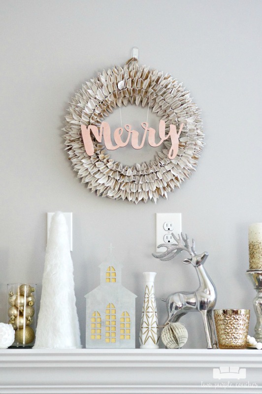 Beautiful holiday wreath idea - add a metallic painted sign!