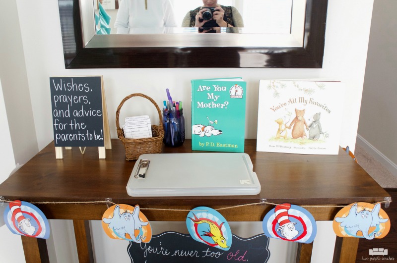 Cute baby shower station for guests to leave advice for the parents-to-be