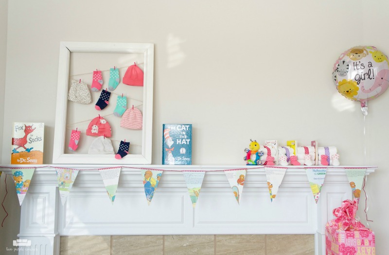 Cute mantel decorations for a baby shower