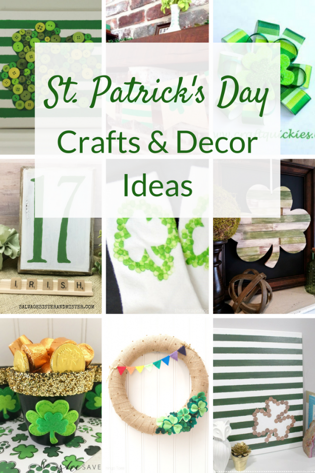 St. Patrick's Day crafts and decorations ideas. Creative DIY decor ideas for pots of gold, four leaf clovers, vintage-inspired signs and wreaths.