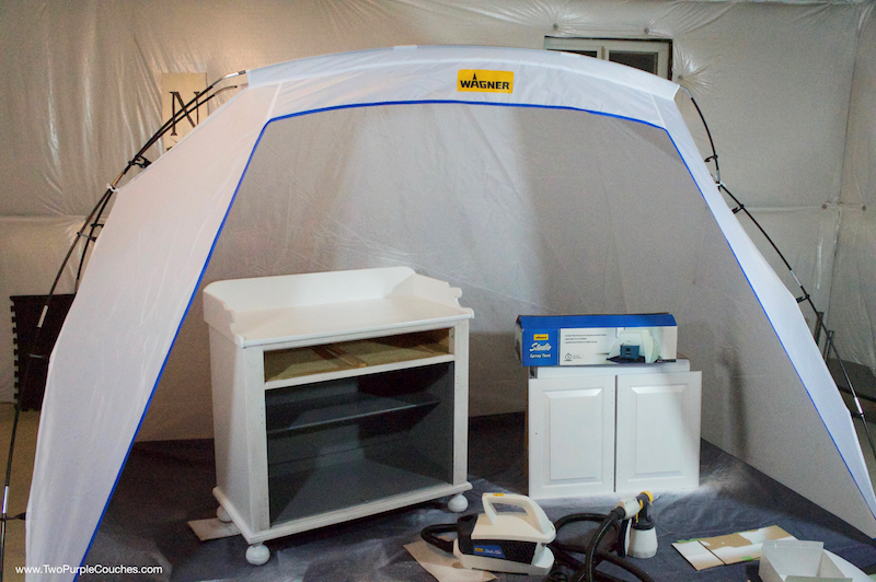 Paint furniture inside a spray tent for less mess!