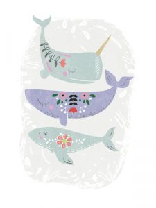 Folk Whales Nursery Print