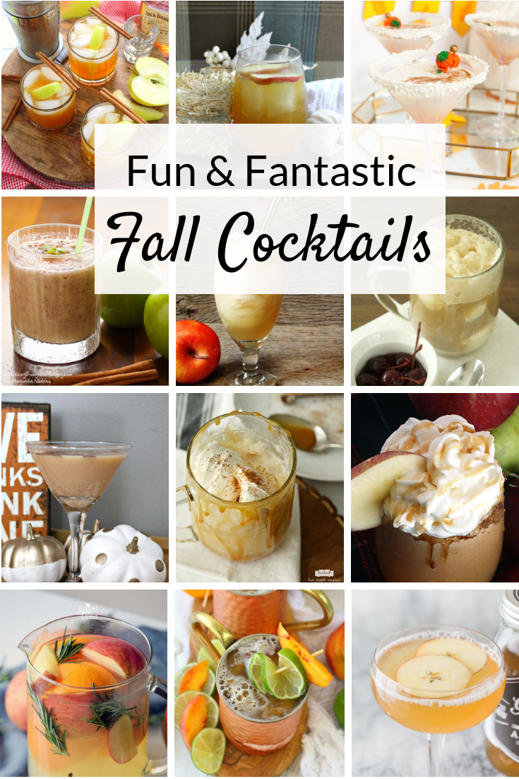 Fall cocktails and easy drinks for fun Autumn entertaining. Featuring Moscow mules, martinis, and whiskey bourbon drinks with pumpkin and apple flavors!