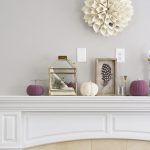 Autumn mantel decor featuring purple and cream. Simple DIY decorations and a mix of neutral with unexpected color give this Fall mantel a beautiful style.