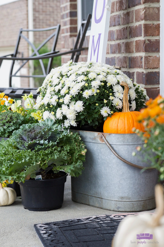 Simple, farmhouse-inspired outdoor porch decor for the Autumn season