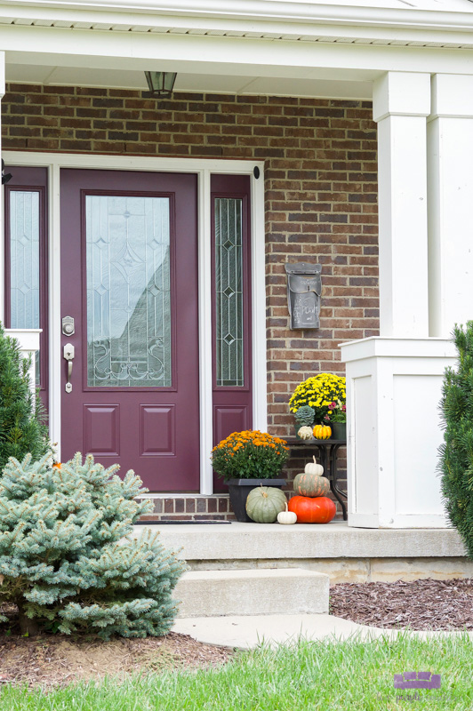 Autumn Outdoor Porch Decor - two purple couches