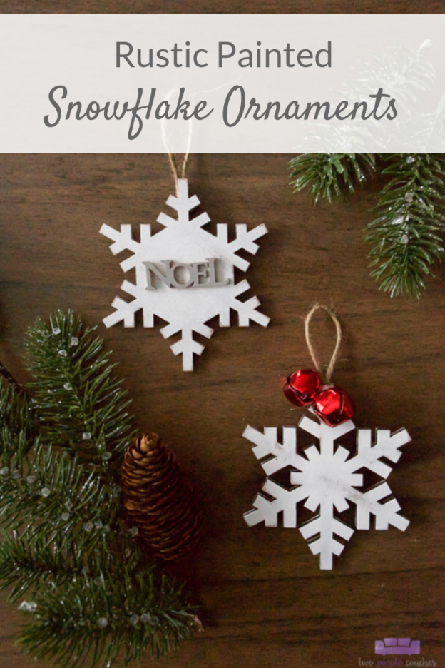 Rustic Painted Snowflake Ornaments Tutorial. Create a handmade winter wonderland with these easy DIY white-washed wooden snowflake ornaments.