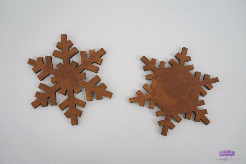 Step one - painted rustic snowflake ornaments