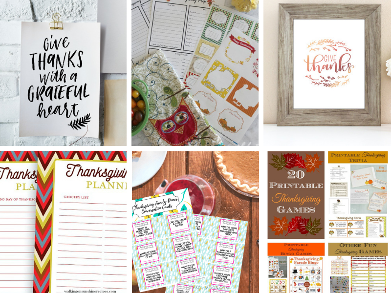 Thanksgiving Printables, Planners, Checklists, Place Cards, Art and more!