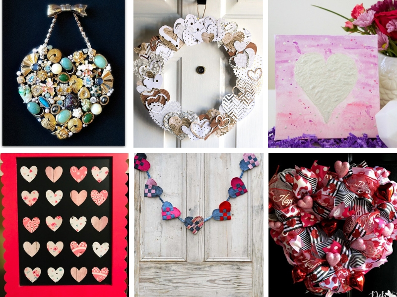 collage of heart crafts and diy projects